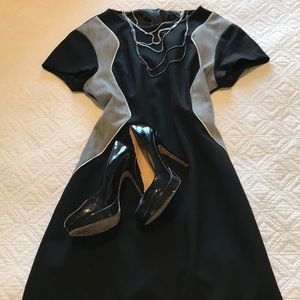 Ellen Tracey Houndstooth and Black Shift Dress